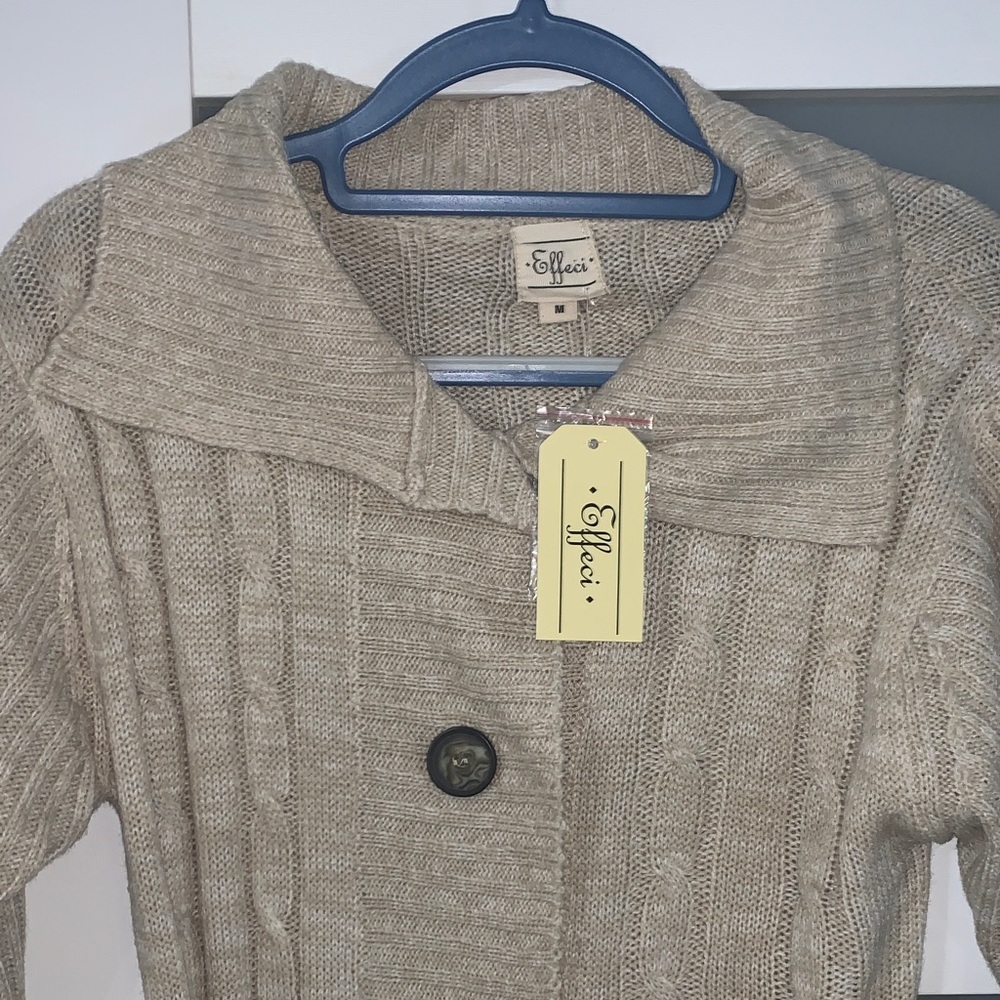 Tan Cable Knit Cardigan Sweater - Picture 4 of 6